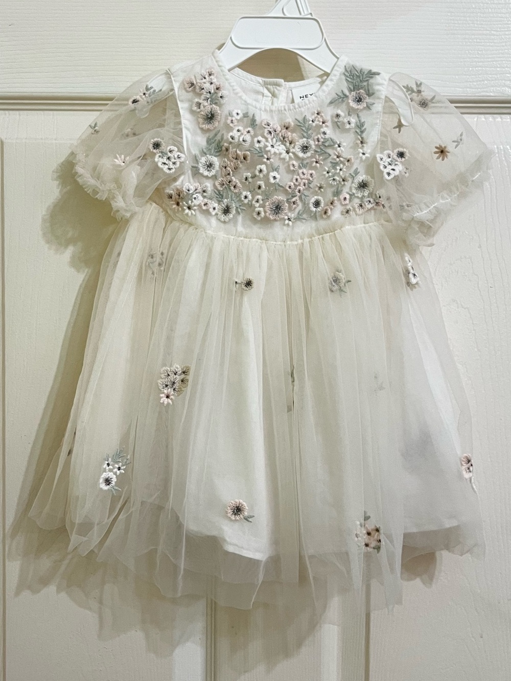 NEXT Girls' Ivory Floral Embroidered Tulle Dress